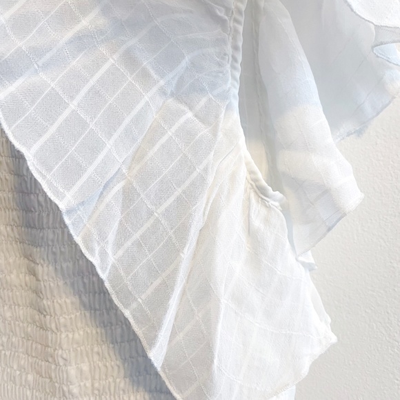 Zara Top with Elastic Smocking ruffled off-white blouse, Small - Picture 7 of 8